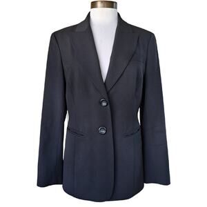 Lafayette 148 Italian Wool 2-Button Black Blazer Jacket Size 8 Quiet Luxury